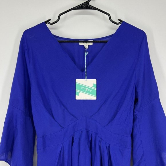 Umgee Dress Blue Ruffle Hi Lo Bell Sleeve V Neck Midi NWT - Picture 4 of 12